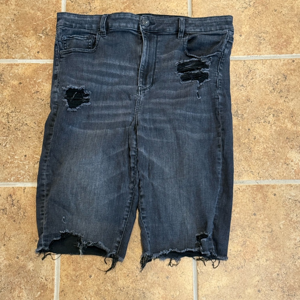 American Eagle Outfitters Distressed Black Denim Shorts
